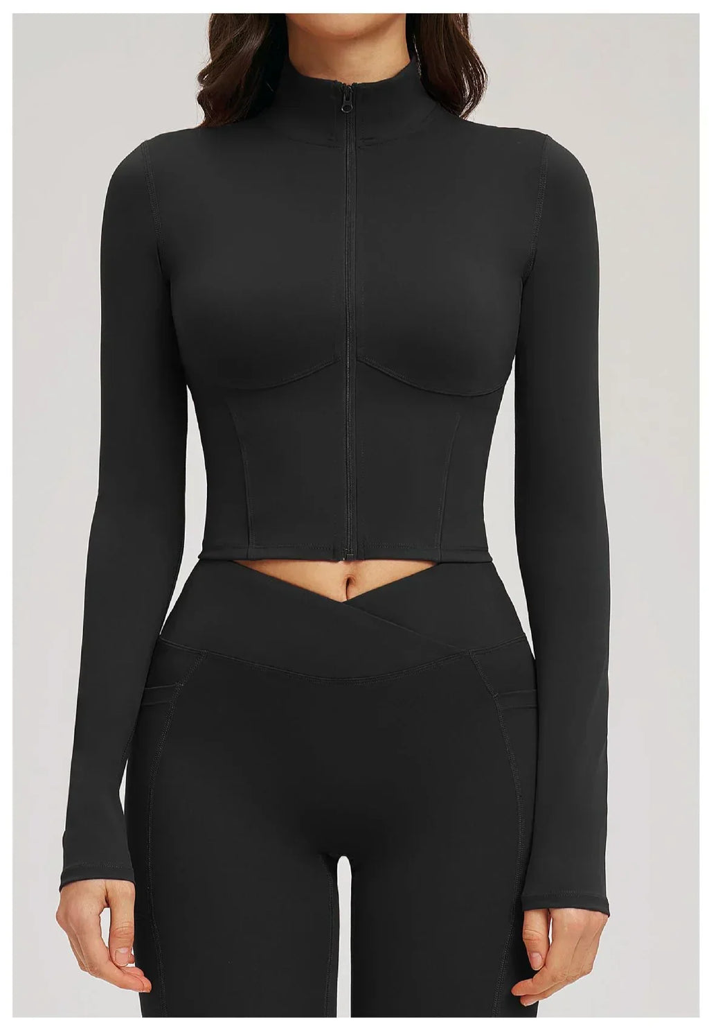 Yoga Long Sleeve Zipper Jacket Women Crop Tops T-shirts Solid Sports Top Running Shirts Sexy Quick Dry Fitness Gym Sport Wear