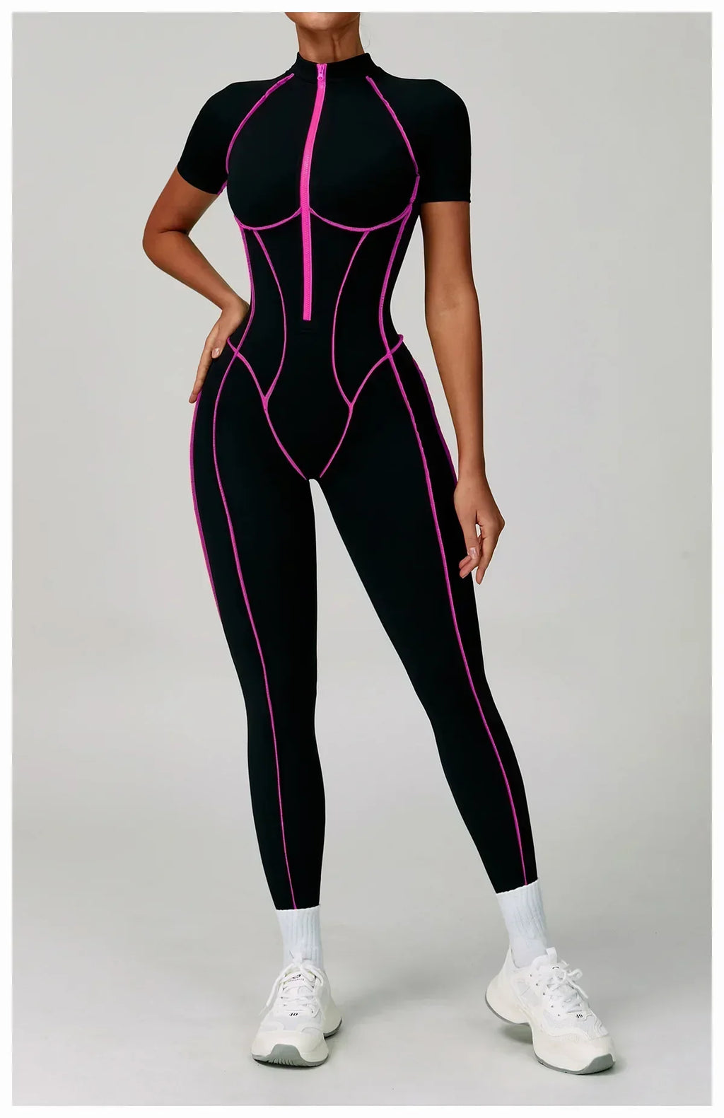 Gym Set Women Training Yoga Suit Sportswear Women Short Sleeves Sports Jumpsuit Fitness Rompers Zipper Push Up Workout Bodysuits